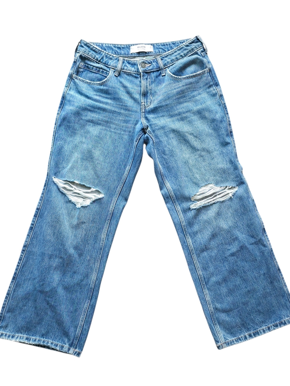 Hollister Low Rise Baggy Jeans W29 Short 100% Cotton Distressed Wide Leg Y2K